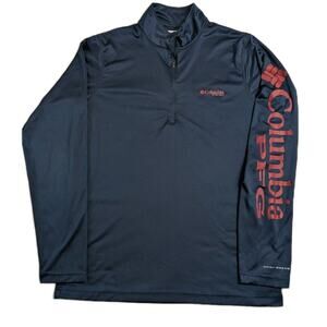 Columbia PFG Terminal Tackle 1/4 Quater Zip Oman Blue Fishing Shirt Size Medium